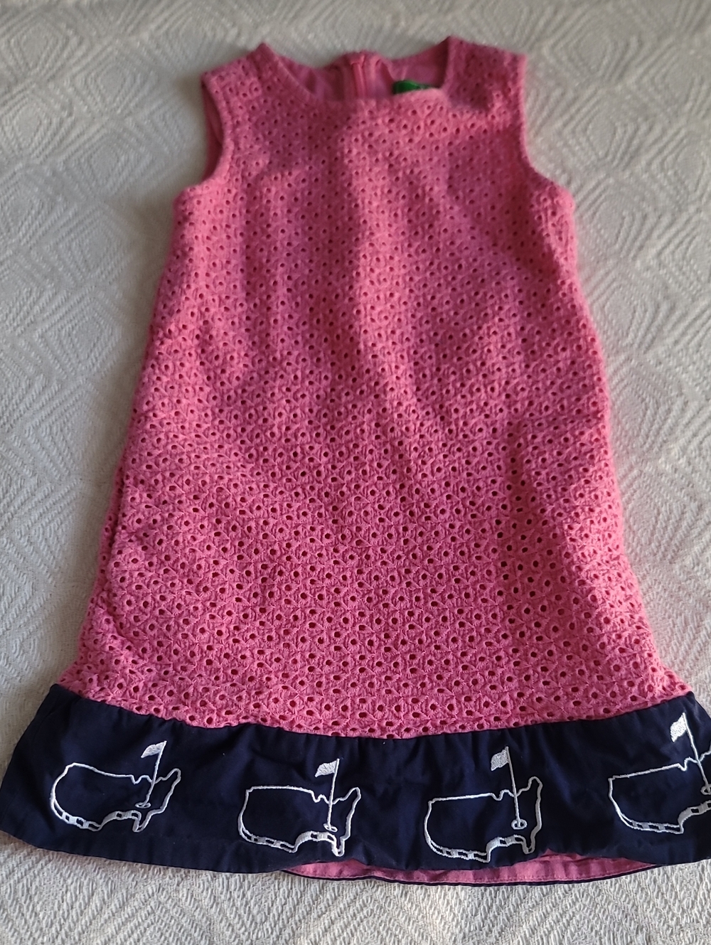 Masters Pink Eyelet Shift Dress with Navy Whale Hem